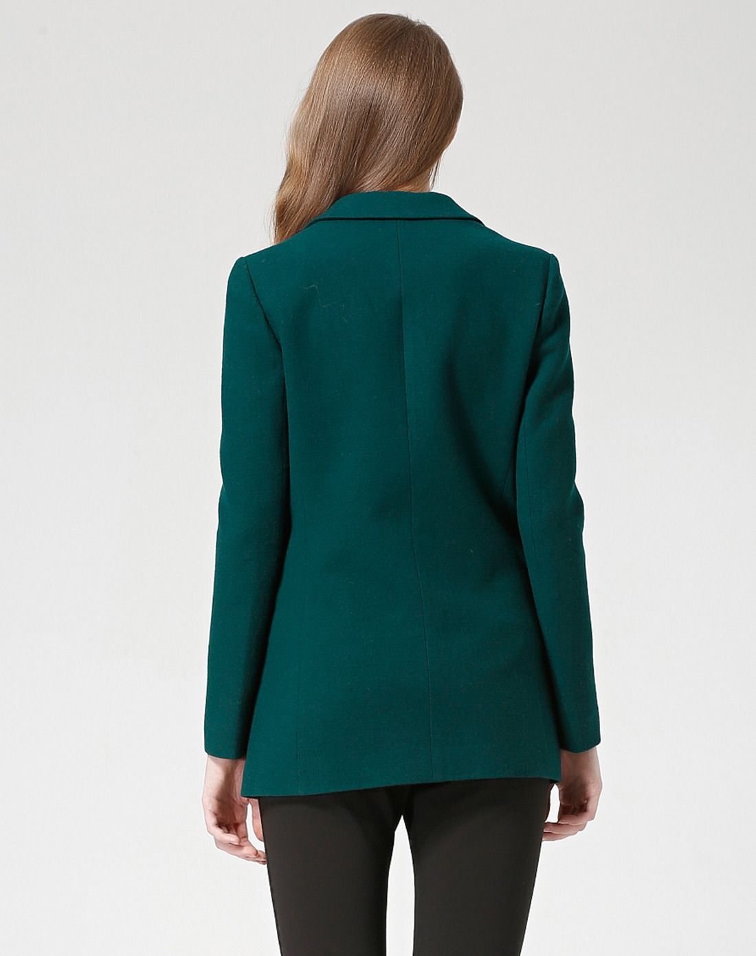 深青色羊毛拼接领西服外套