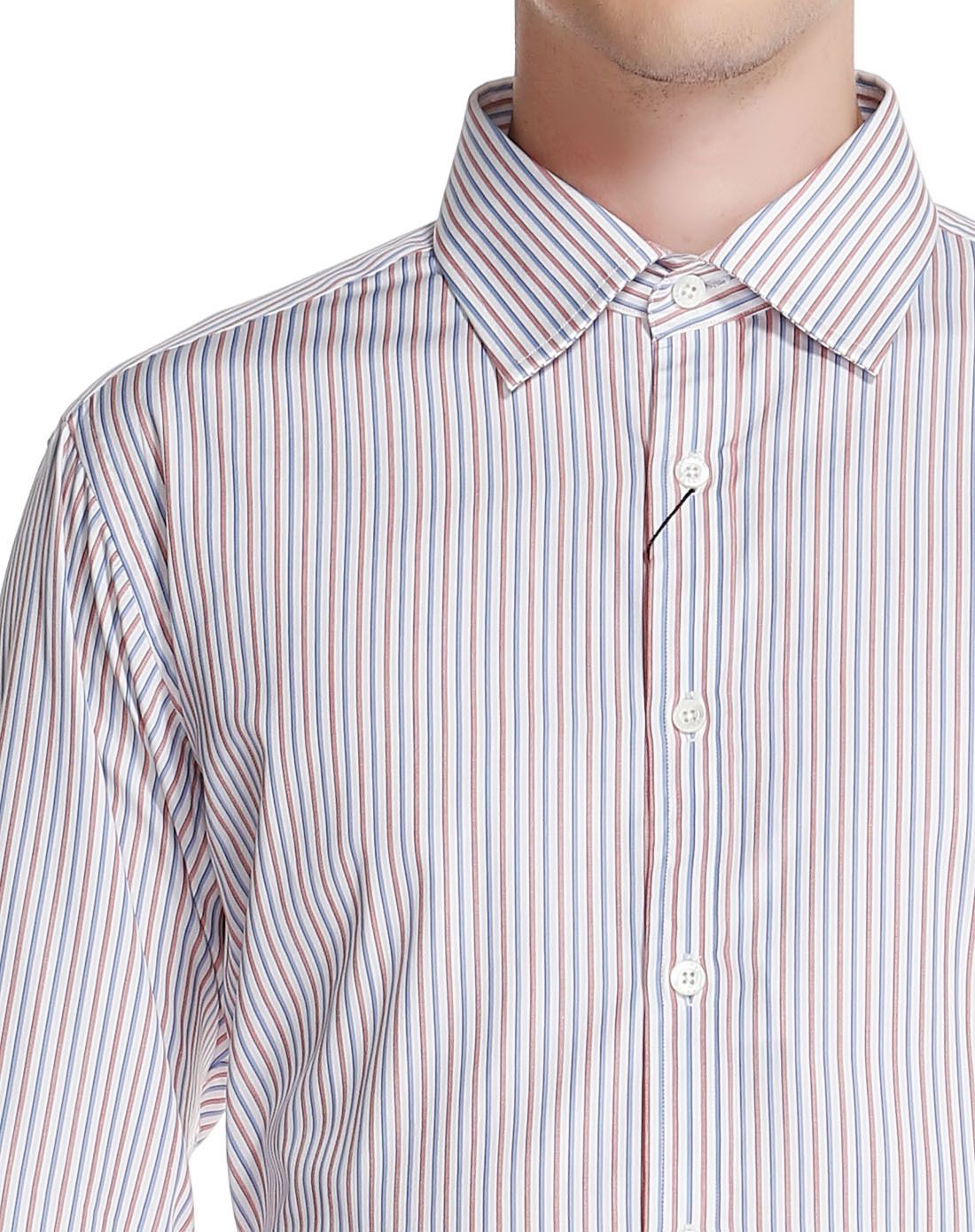 多色条纹休闲长袖衬衫