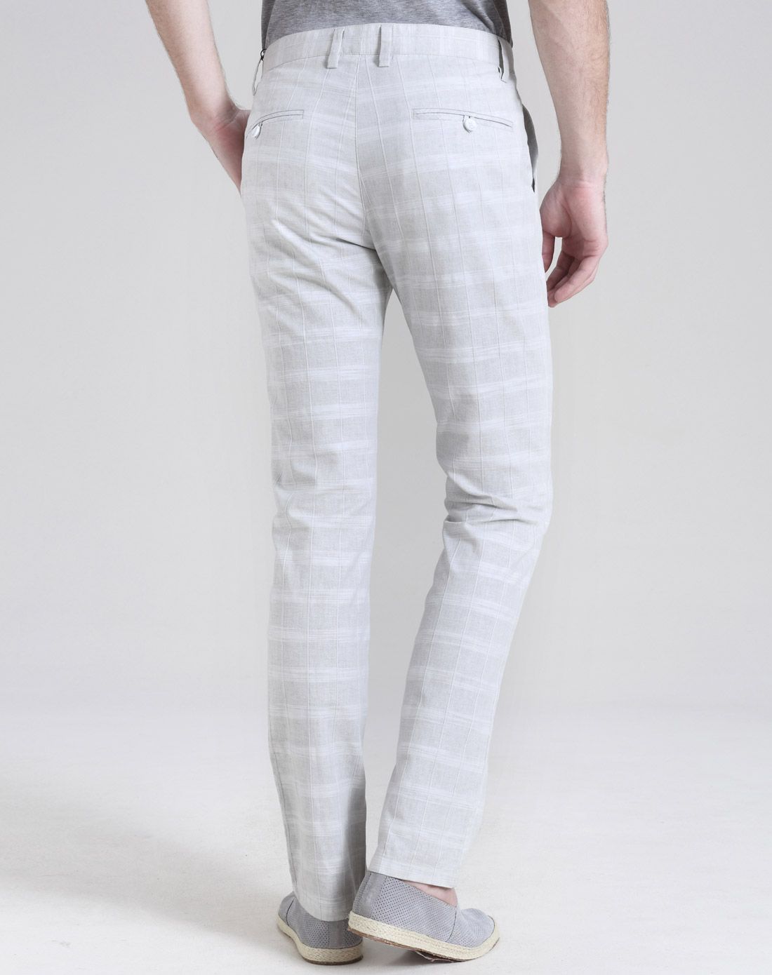 米白时尚前卫格纹直筒休闲裤