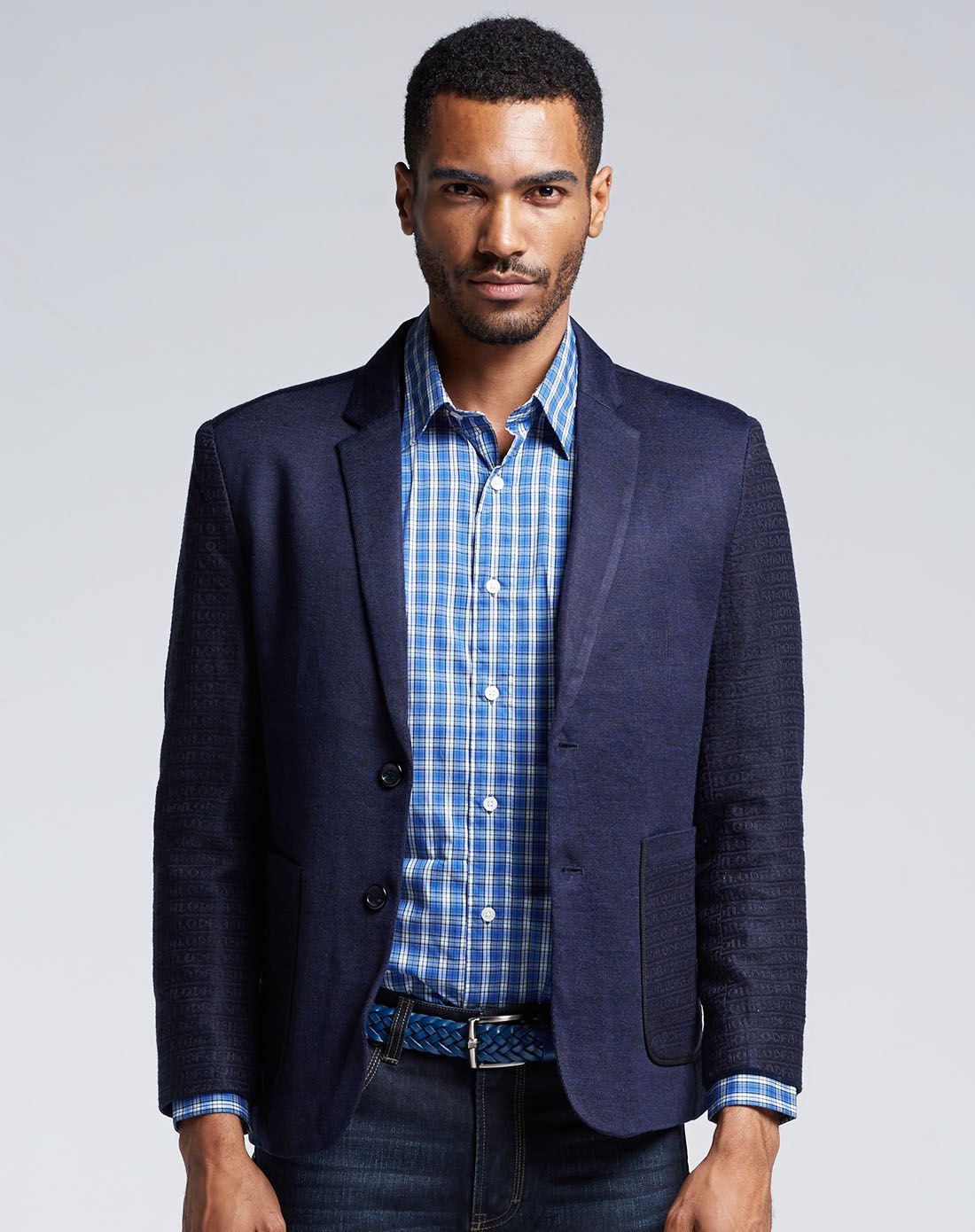 藏青色美式休闲大气针织西服