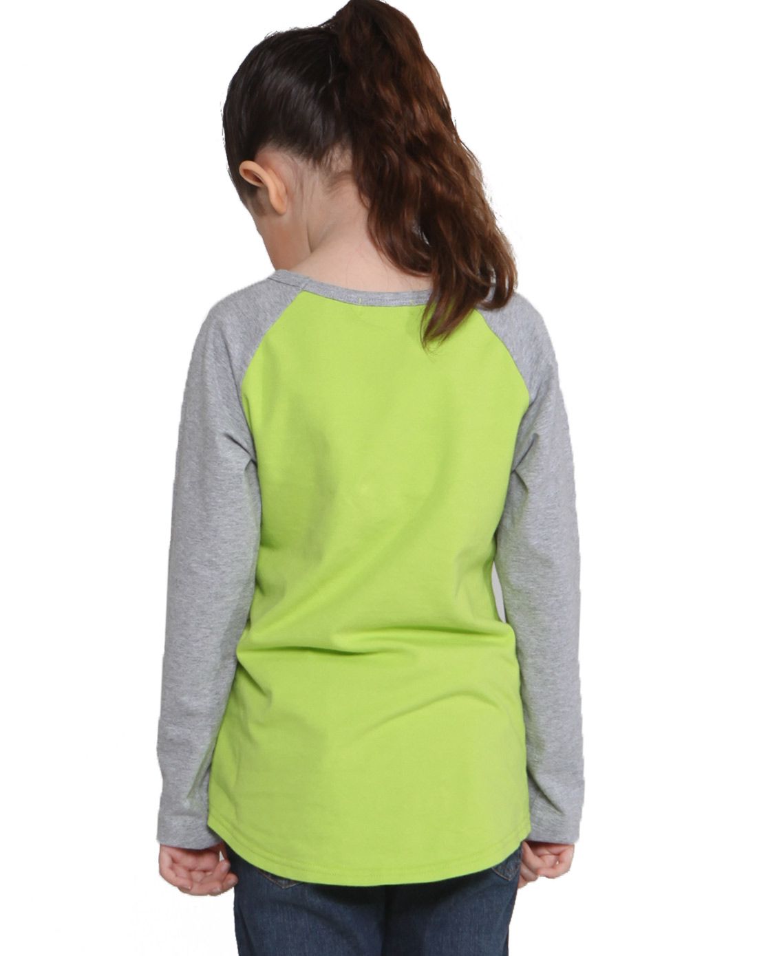 女童酸橙绿插肩长袖t恤