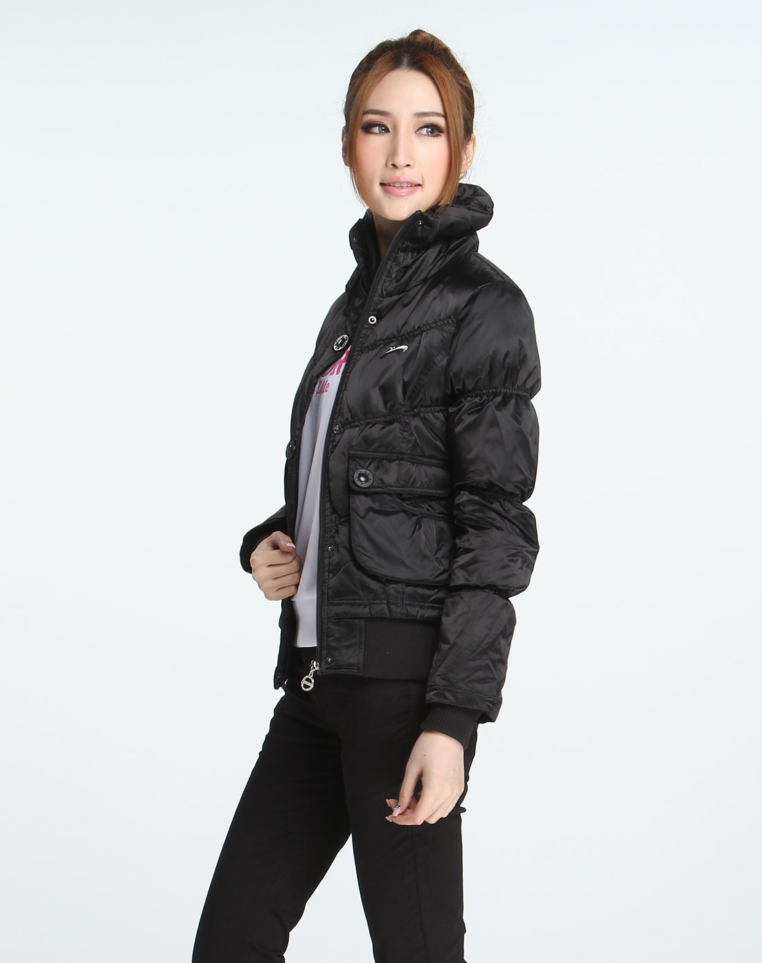 贵人鸟女士专场-黑色长袖时尚羽绒服