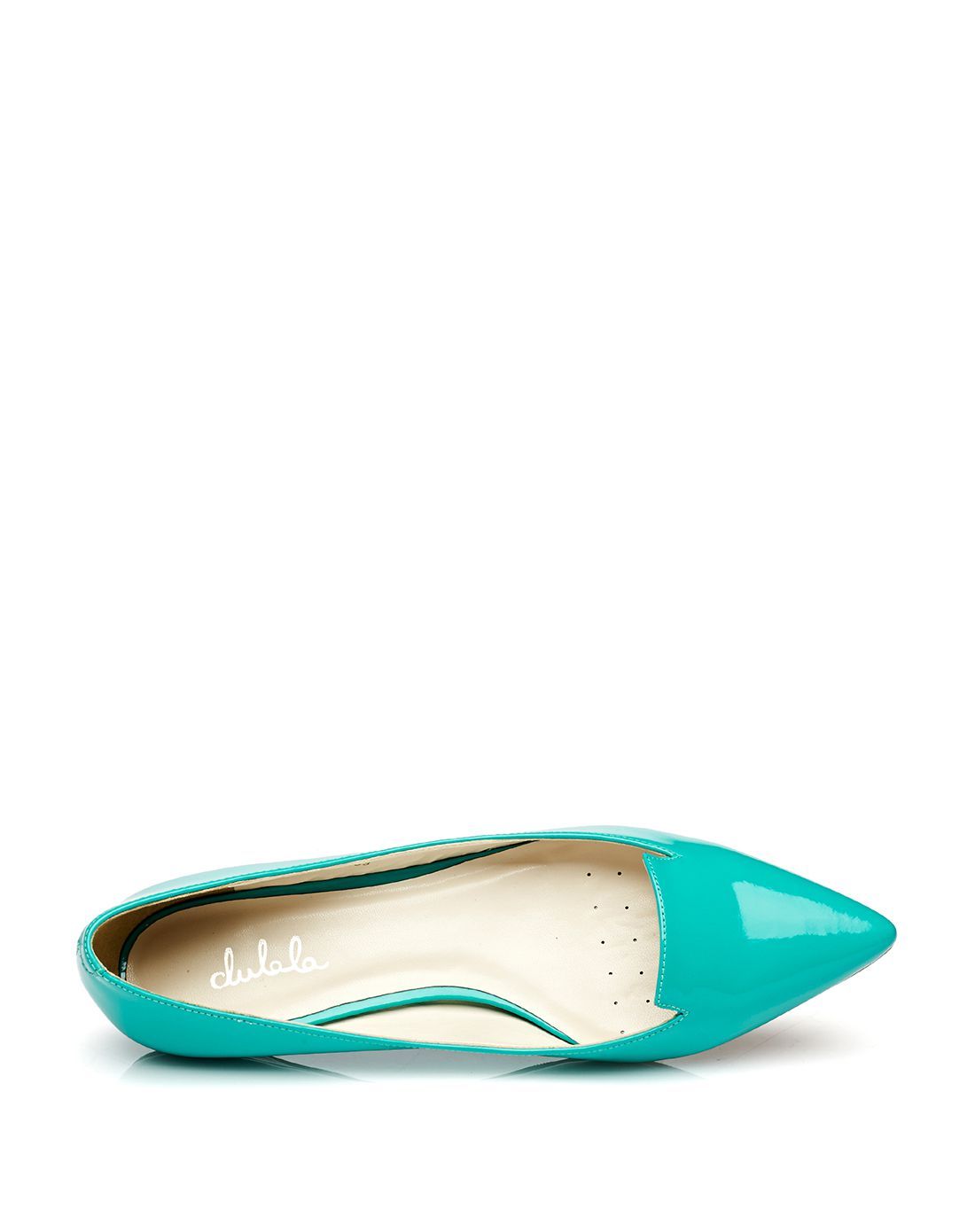 杜拉拉系列 低跟尖头漆皮亮面简约湖蓝单鞋