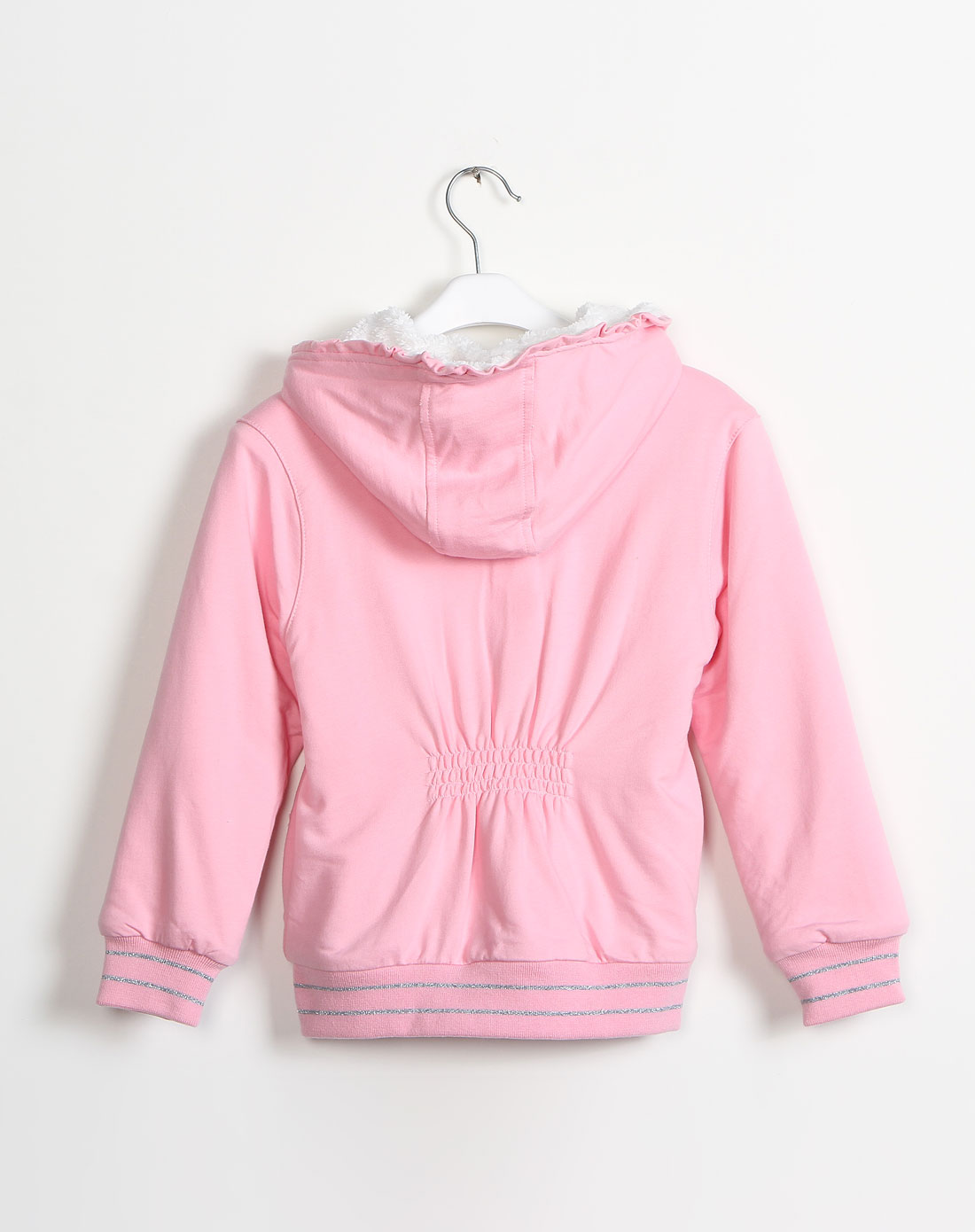 女童粉红色连帽针织长袖外套