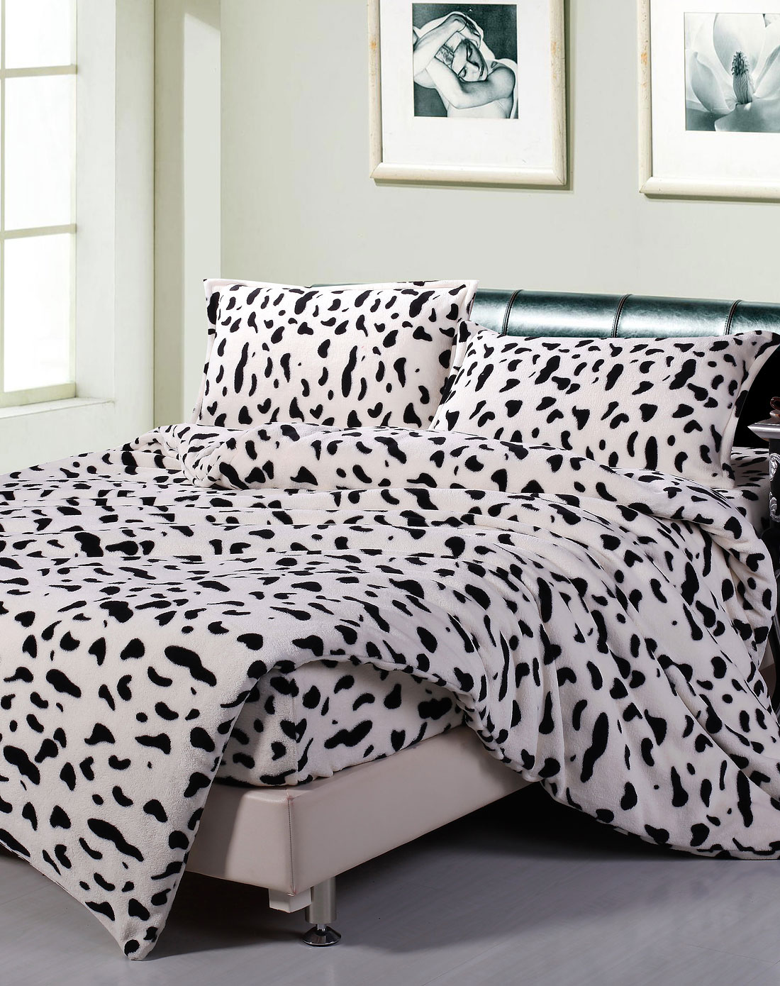 双面加厚法兰绒床单黑白豹纹
