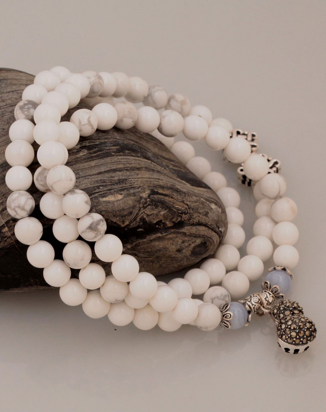 女款天然白松石葫芦6mm手串