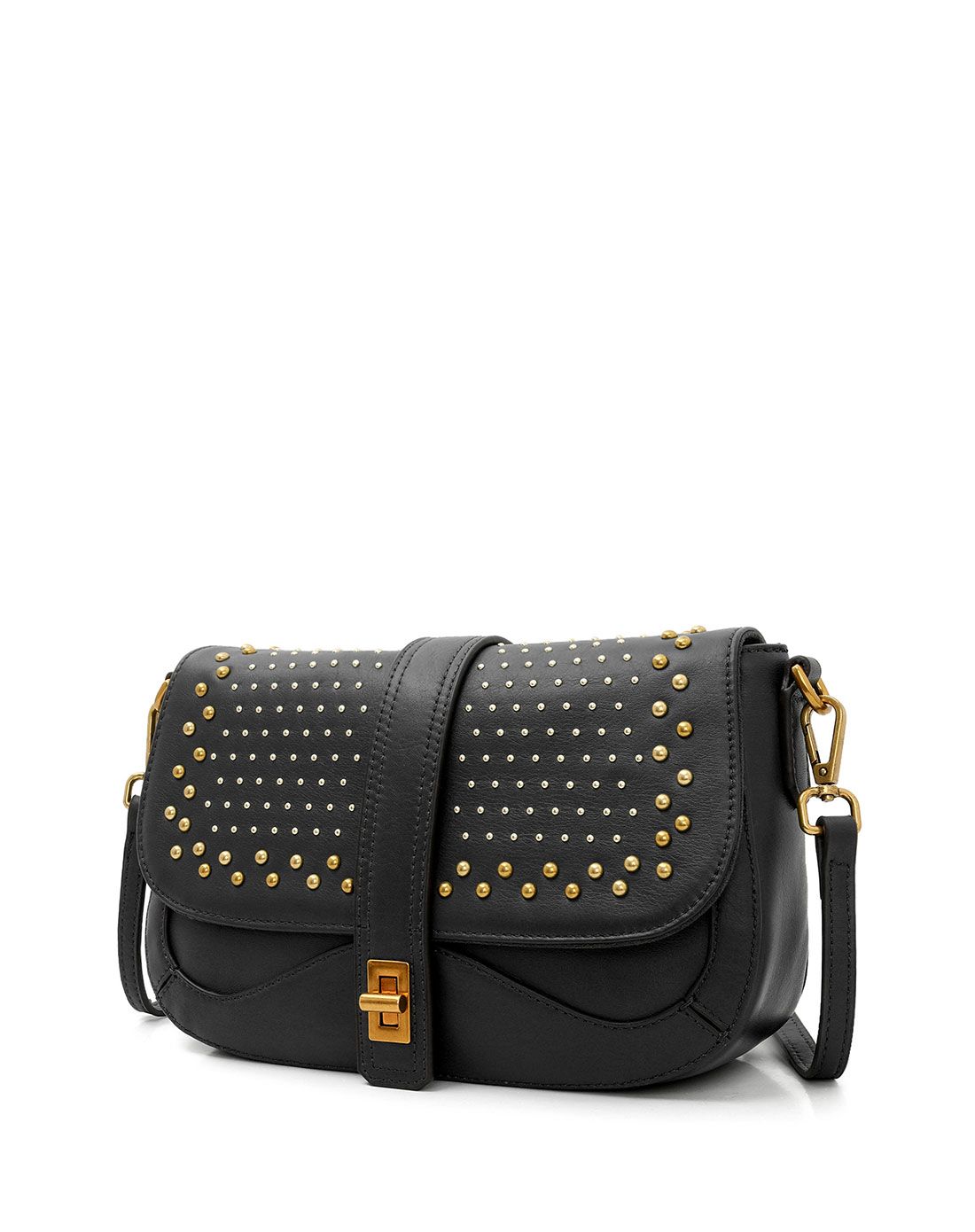 经典欧美大牌钉钉牛皮单肩斜挎包黑色