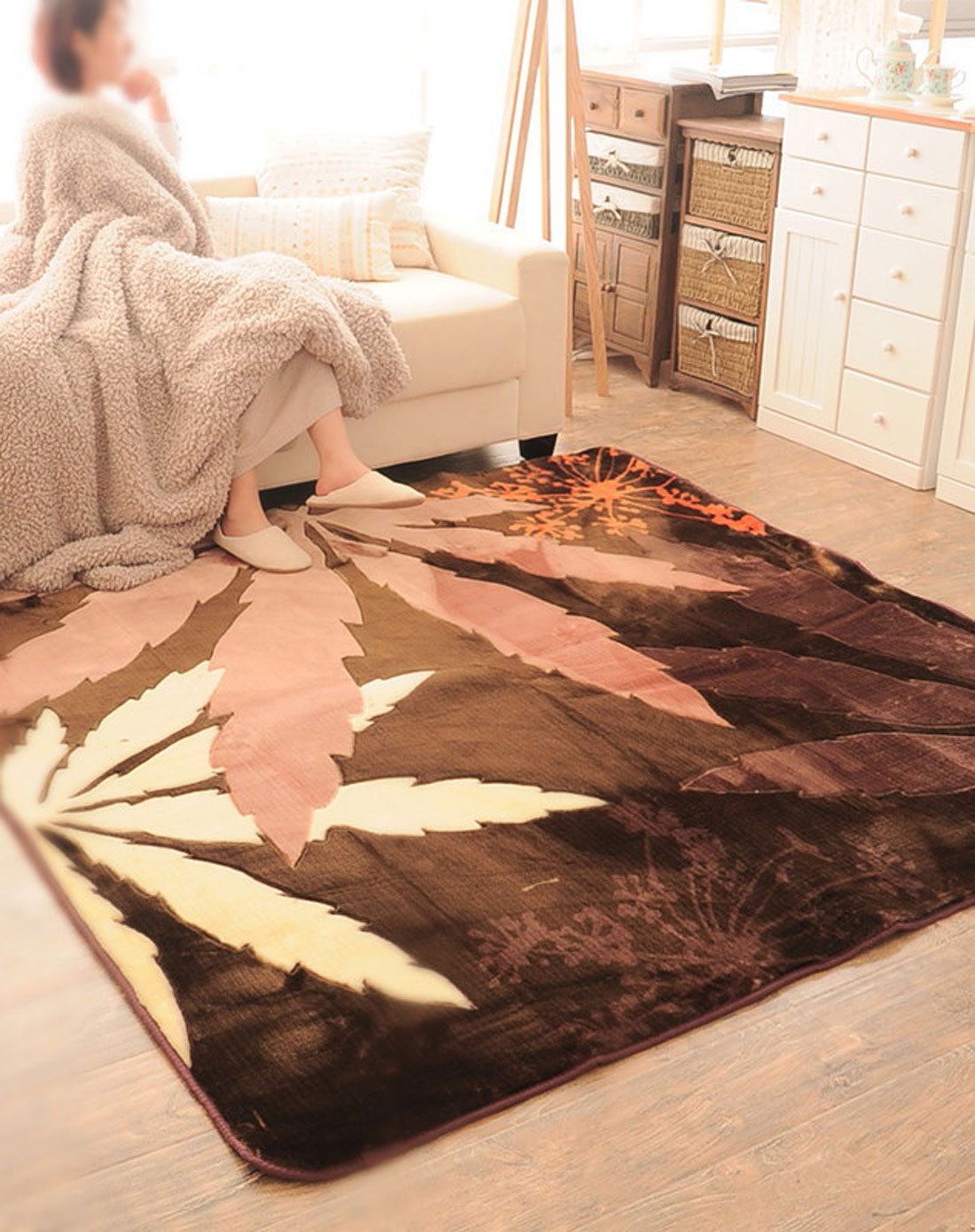 琪特曼珠沙华超柔地毯咖啡色185*185cm