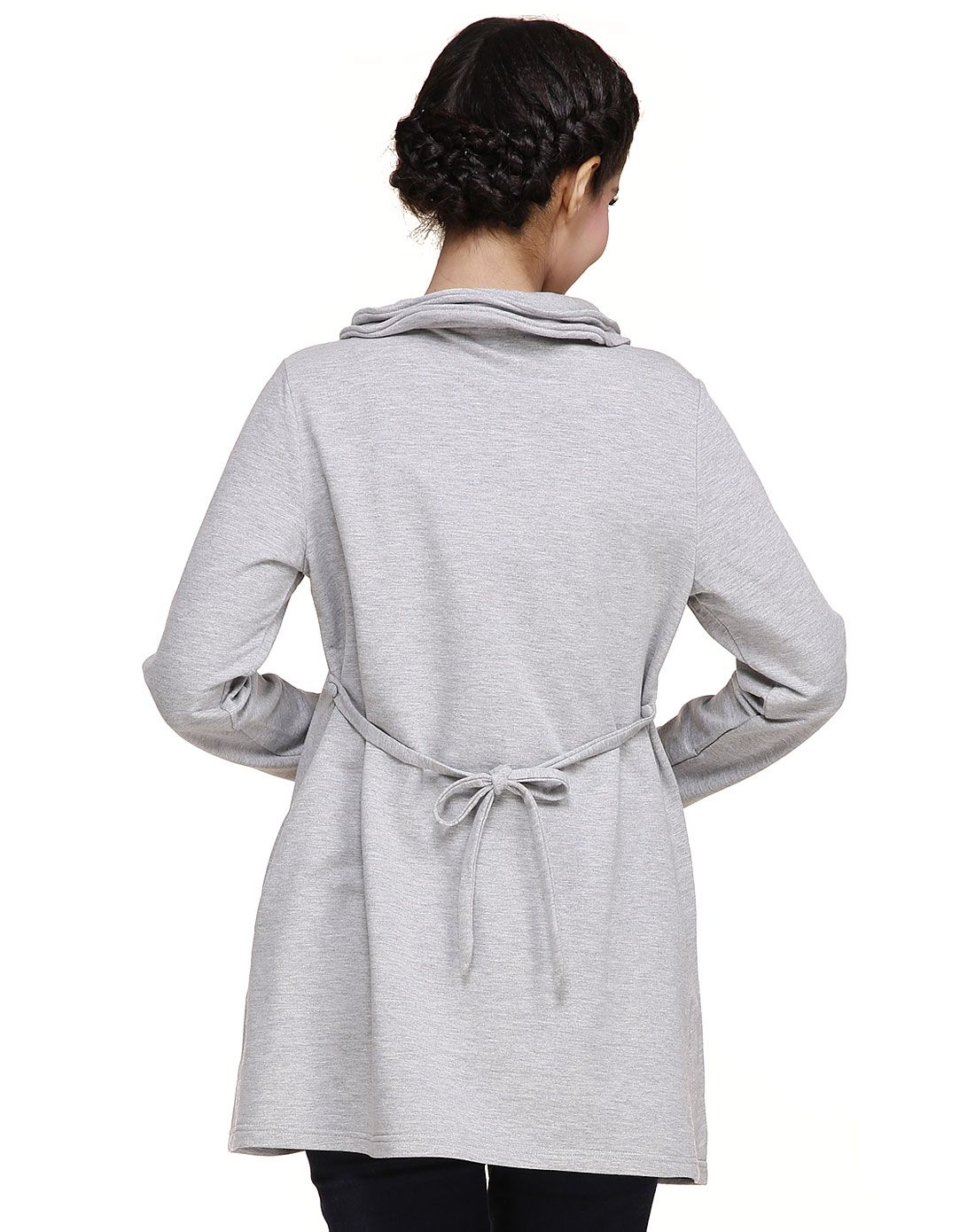 女款麻灰色时尚孕妇针织长上衣