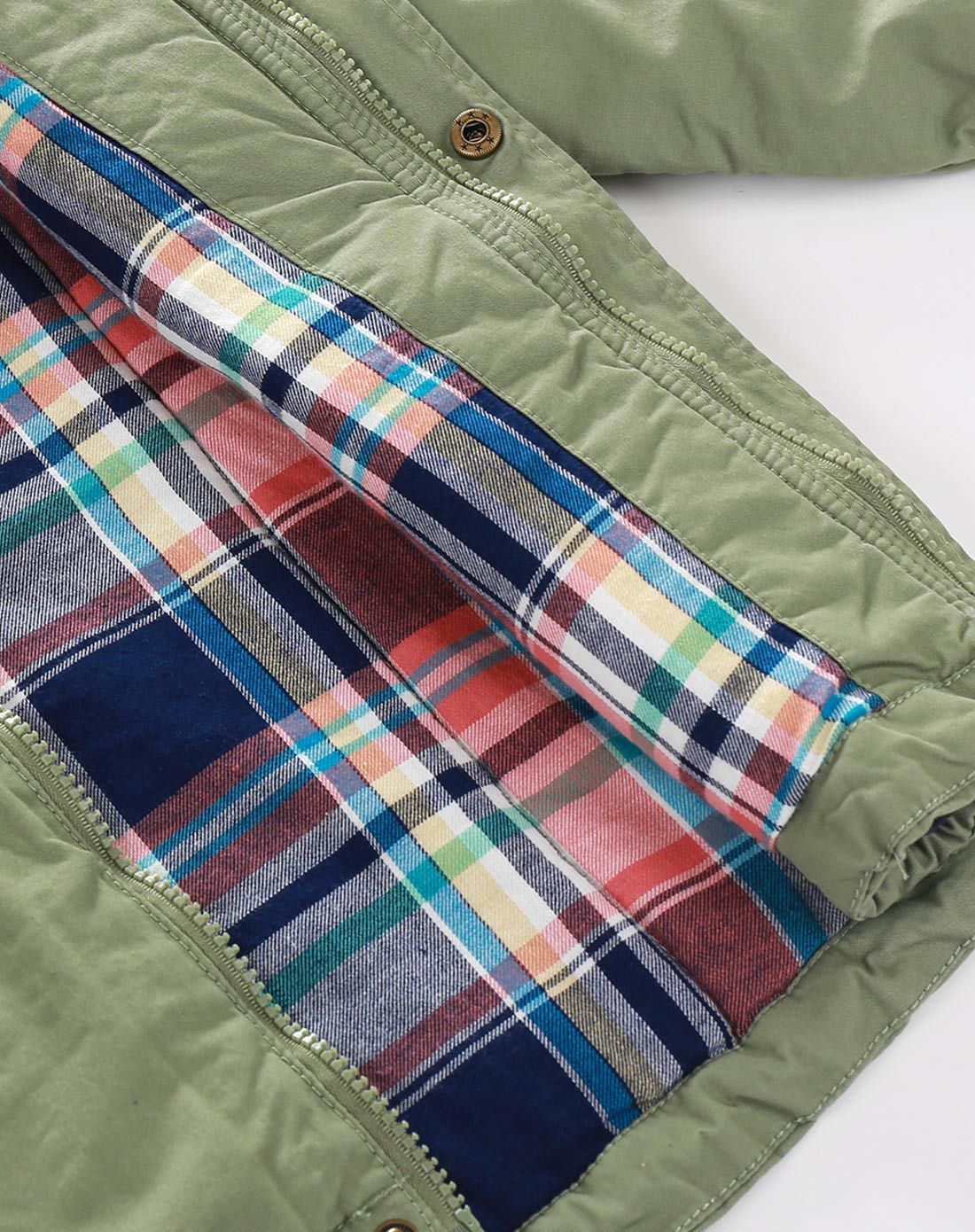 泡芙宝男童军绿连帽铺棉外套