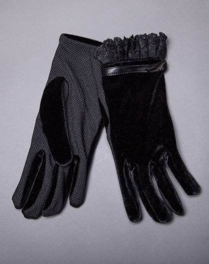黑色立体波点蕾丝手套