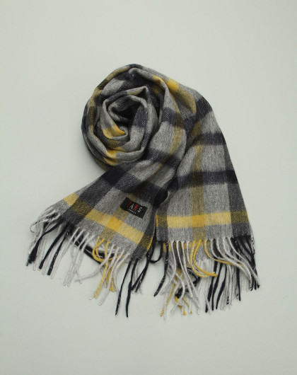 daks 中性质感大格纹羊毛流苏围巾黄/灰/蓝色