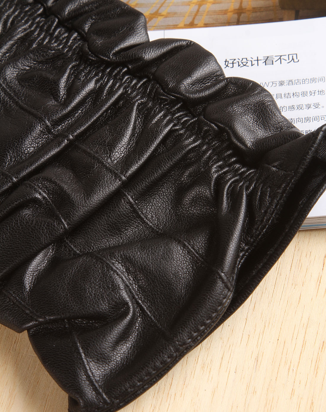 女式黑色时尚机车长款皮手套(s)