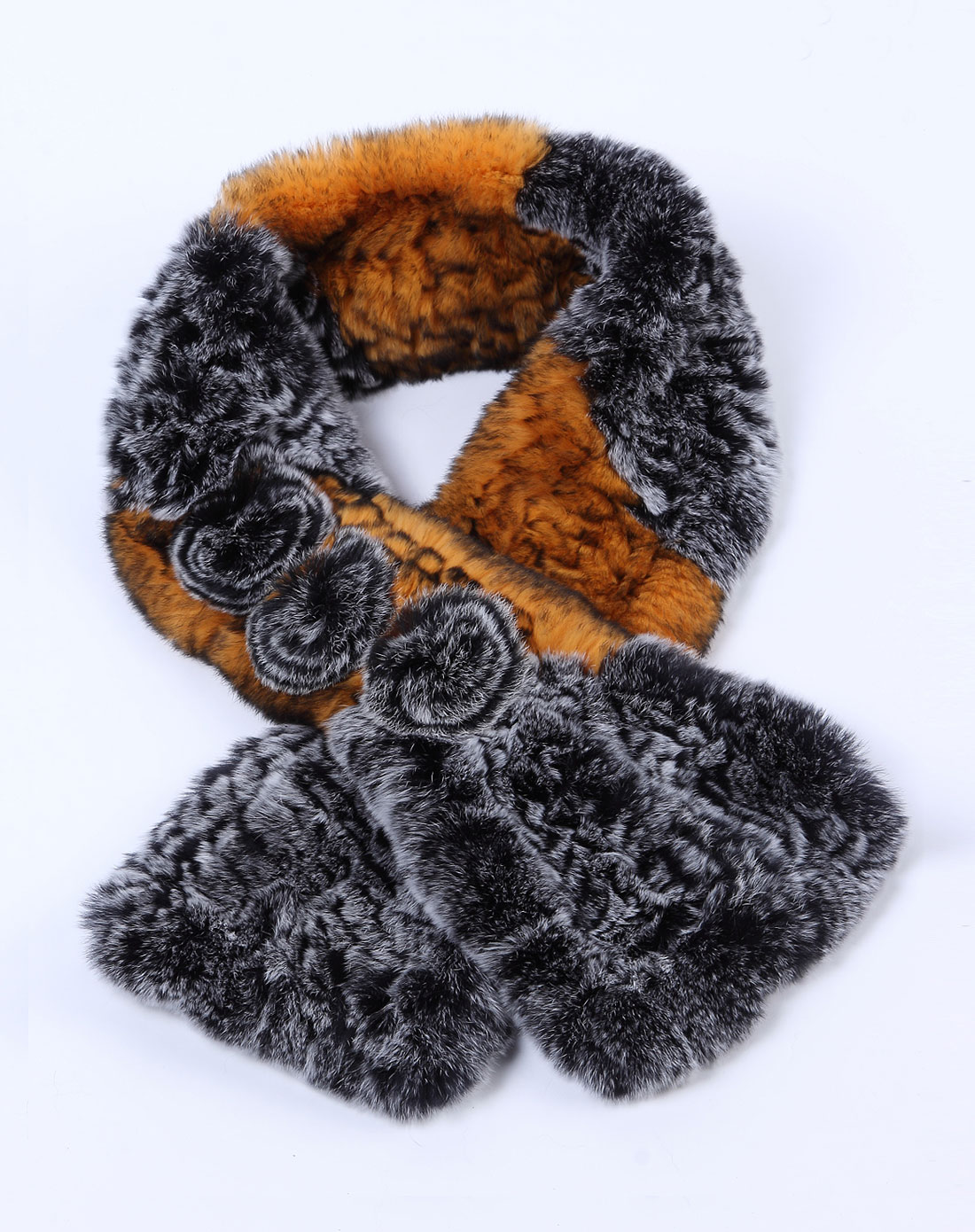 女款黄灰色獭兔毛围巾