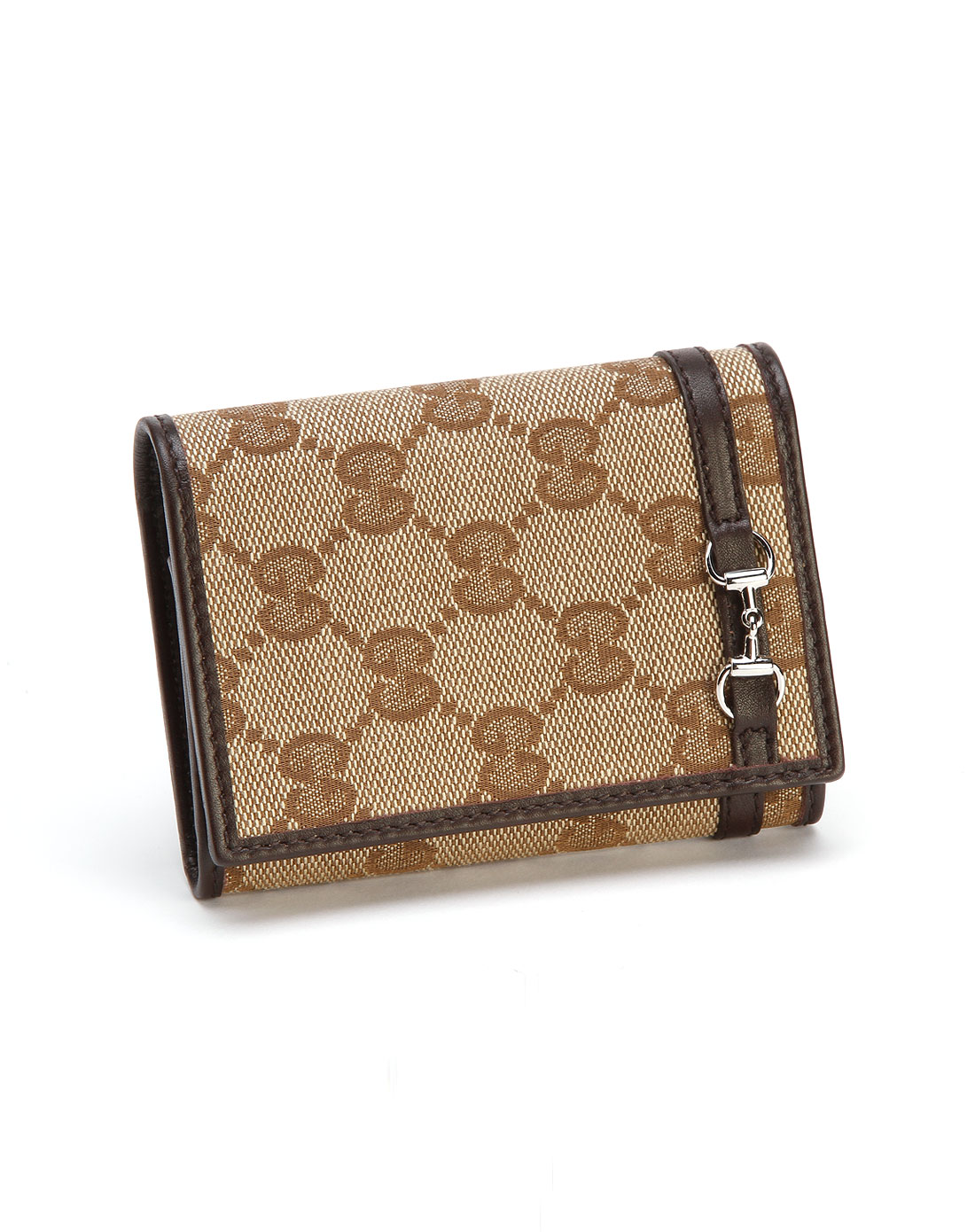 gucci 女款深啡/卡其色印logo钱包1