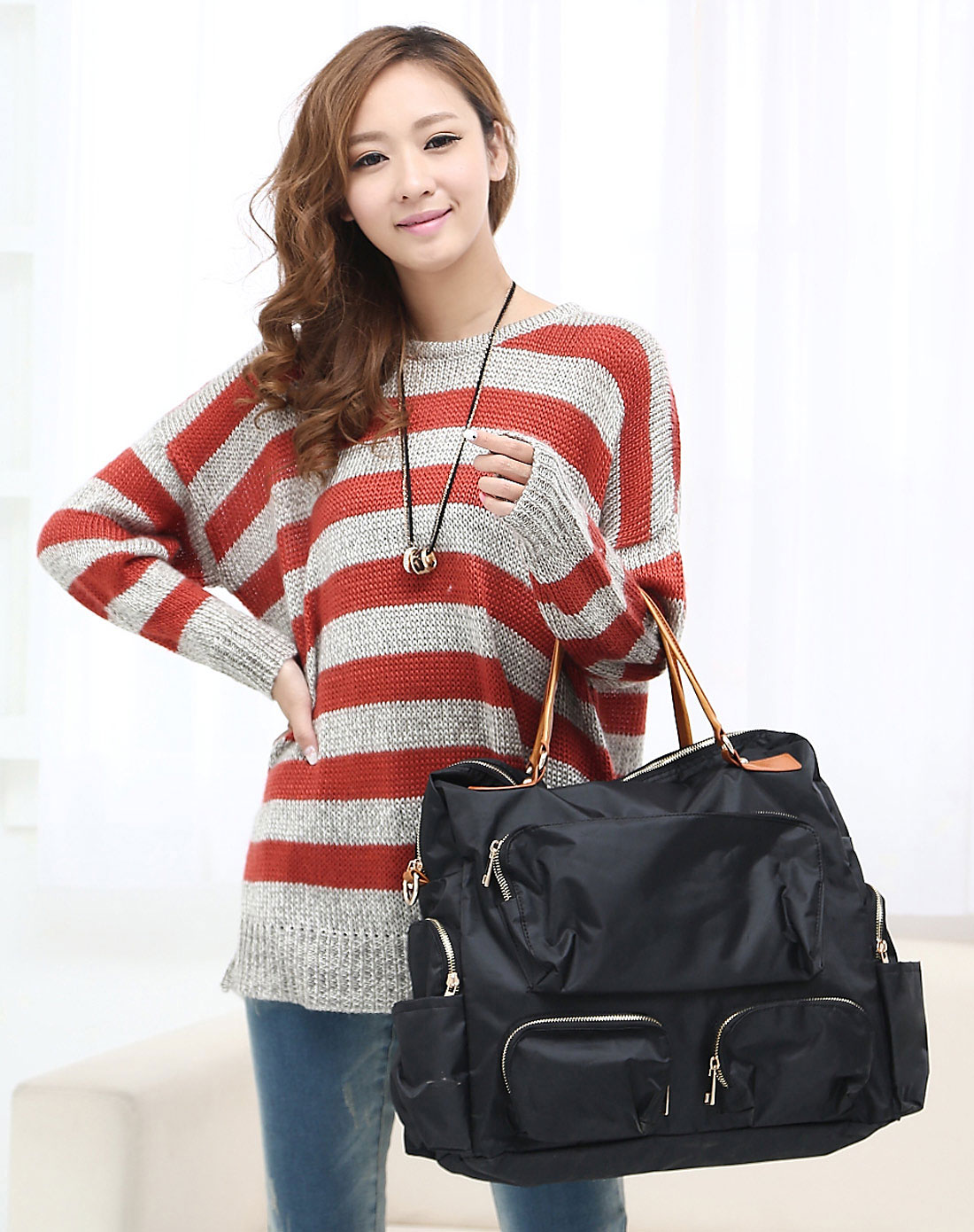 韩都衣舍hstyle女下装专场女款黑色防雨绸大包ke1040-黑色_唯品会