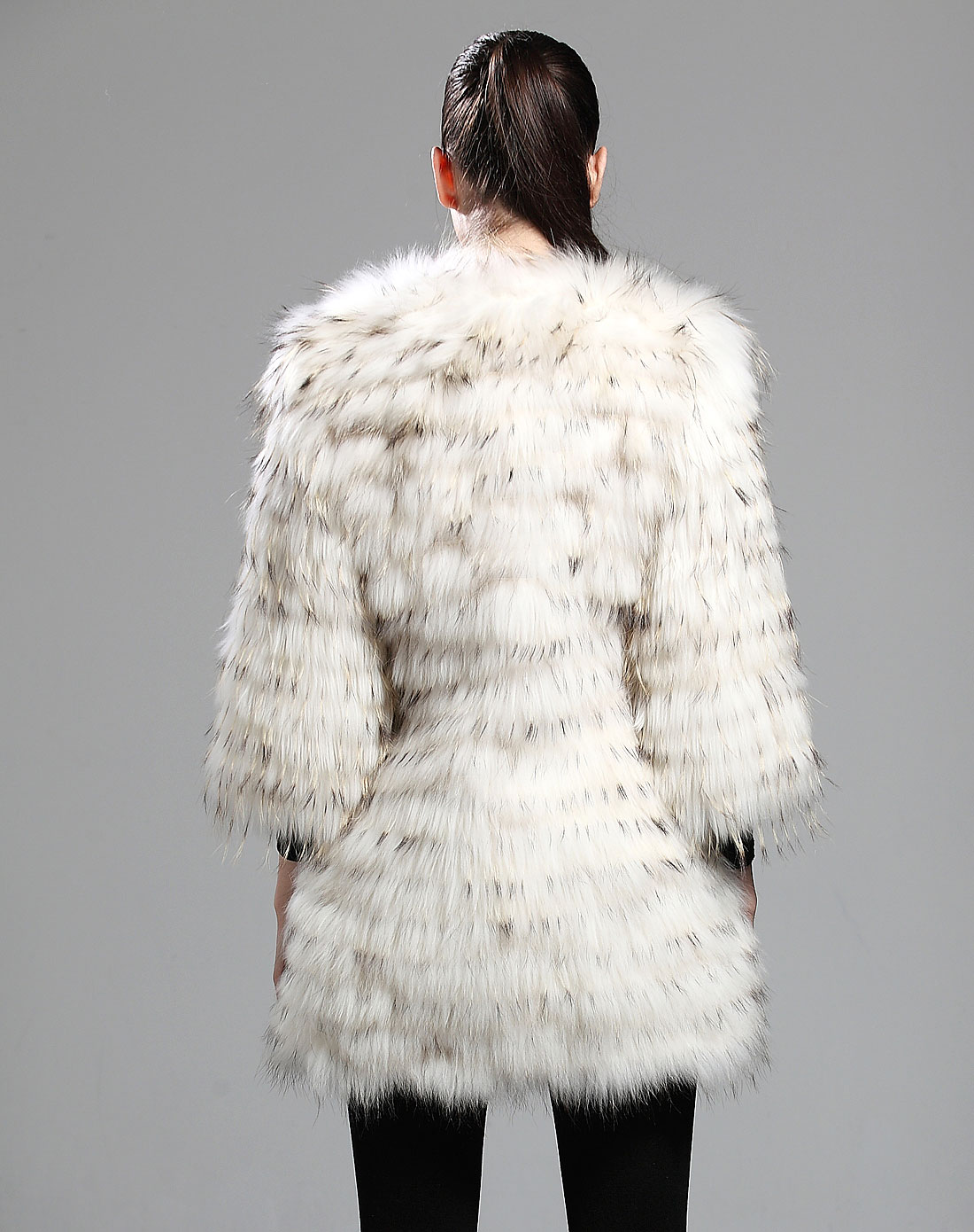 女款尊贵米白貉子皮长款