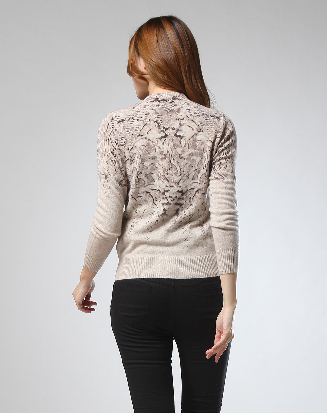 梦特娇montagut男女装混合专场-女款米灰色夹花时尚长袖100%羊绒衫