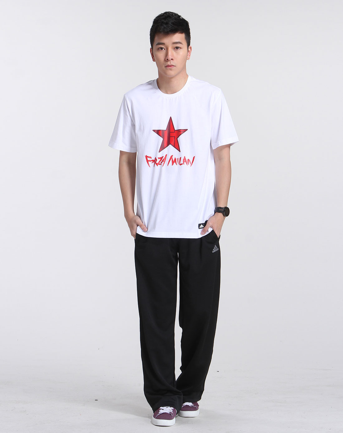 男款白色ac米兰图案短袖t恤
