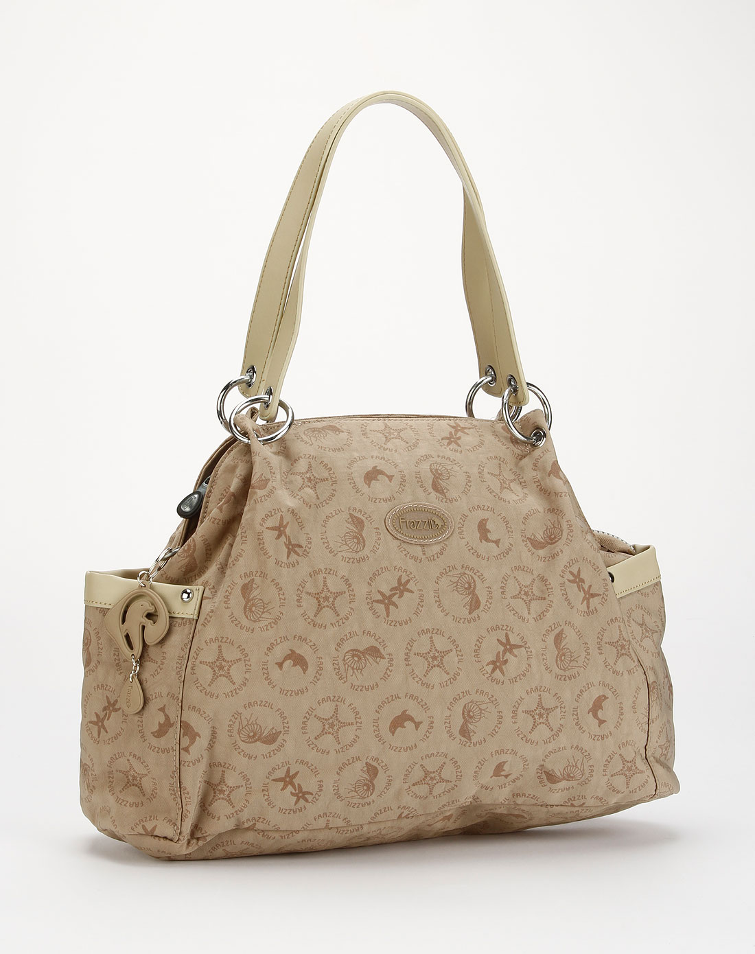 法姿frazzil女包专场-卡其色印花休闲单肩包