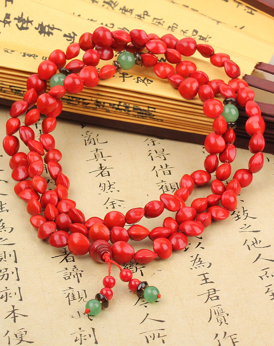 天然血菩提心形算珠108颗佛珠手链