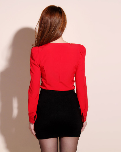 shish深红色双排扣时尚衬衫350702-190_唯品会