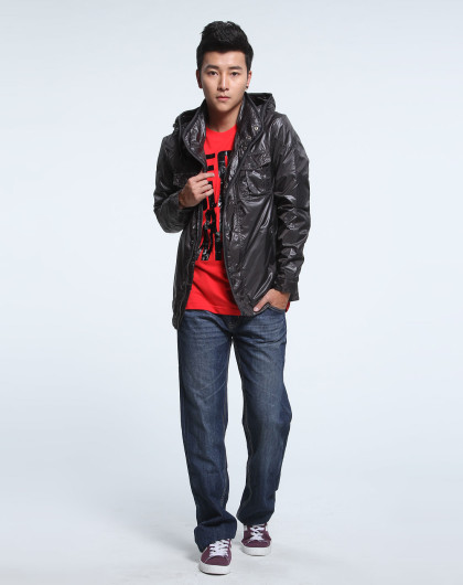 冷灰色时尚长袖甩帽外套