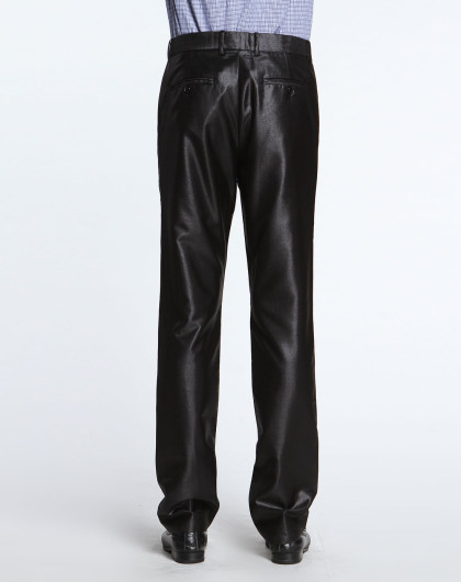 亮黑色修腿直筒长西裤