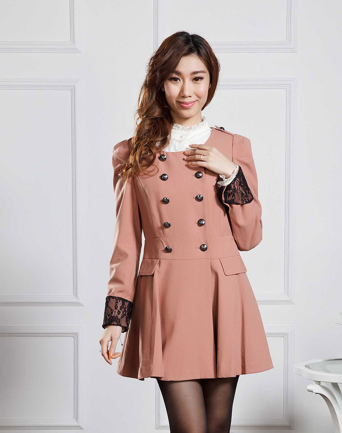 帛逸女装贝壳粉色风衣2308018414_唯品会