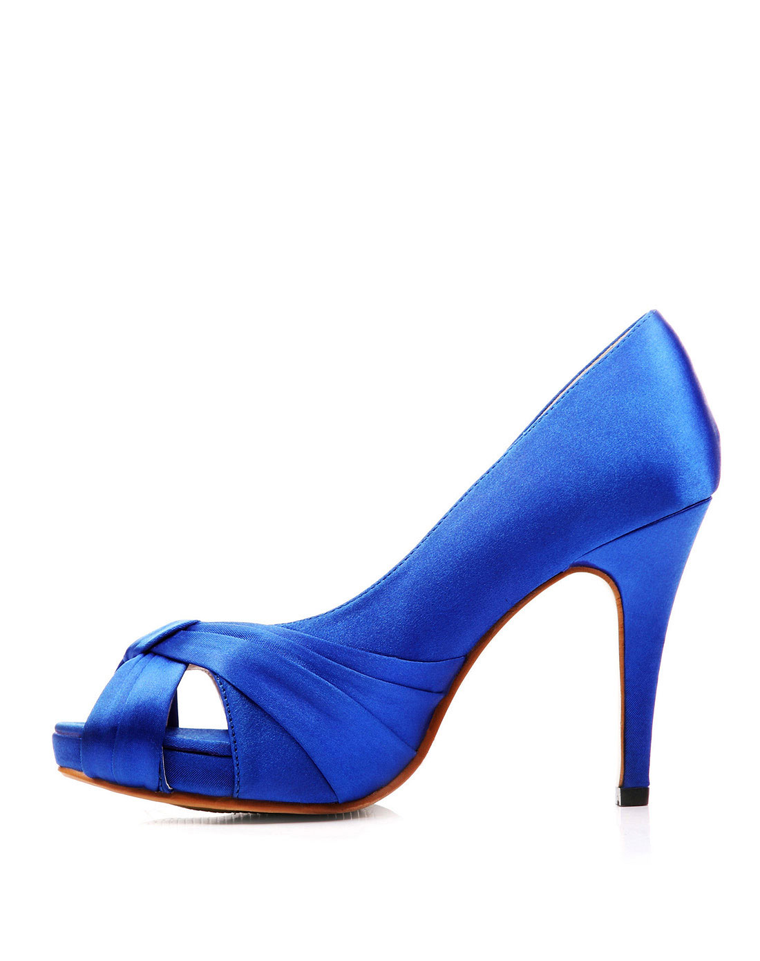女款宝蓝色进口真丝缎面鱼嘴水台高跟鞋