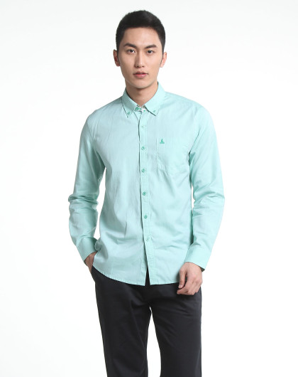 豆绿色简洁休闲长袖衬衫