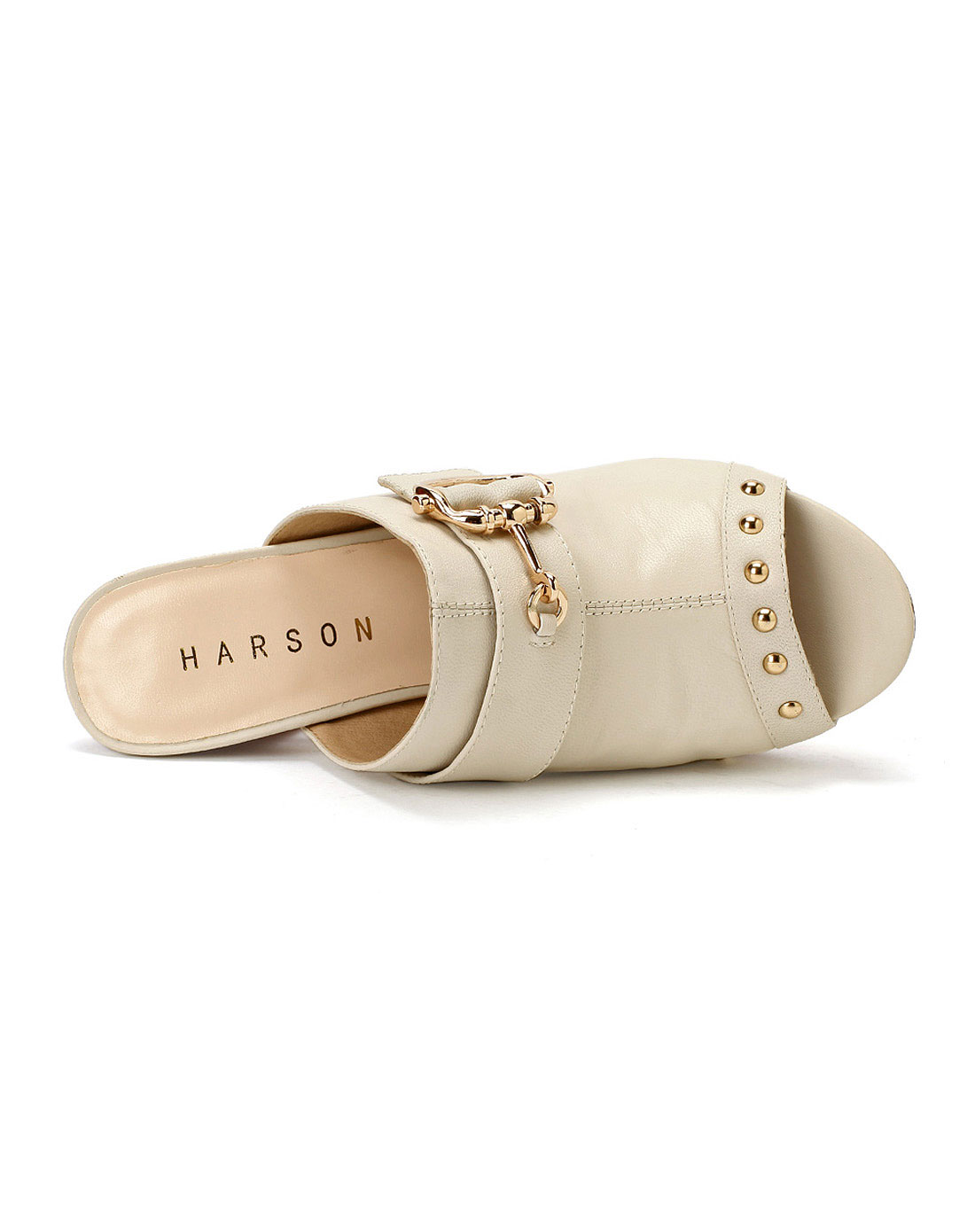 哈森harson 女款米白色羊皮凉鞋