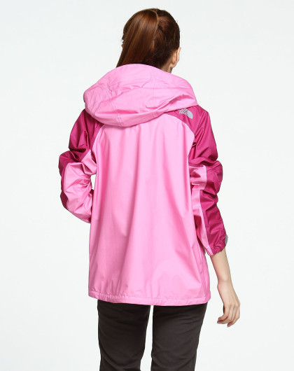 女款薄款休闲粉色拼紫长袖冲锋衣