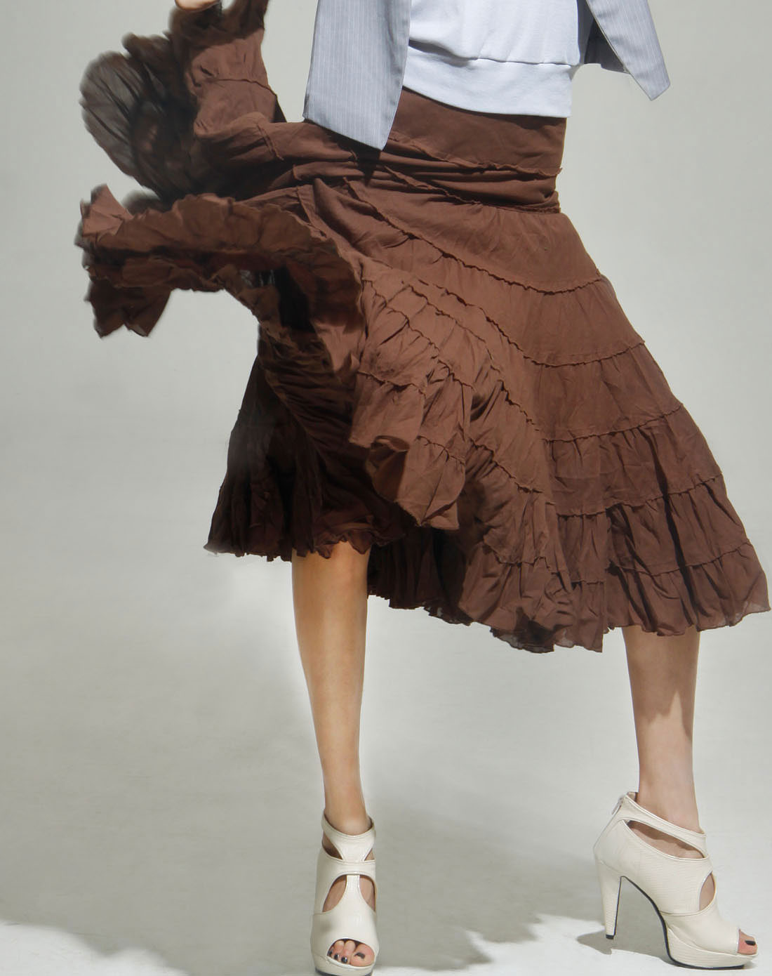 360度超大蓬蓬裙木耳边千褶裙中长裙