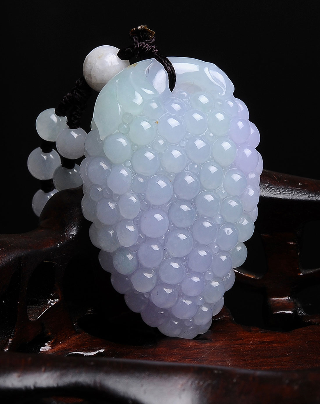 春带彩天然翡翠a货葡萄吊坠-百子千孙(赠编绳附证书)