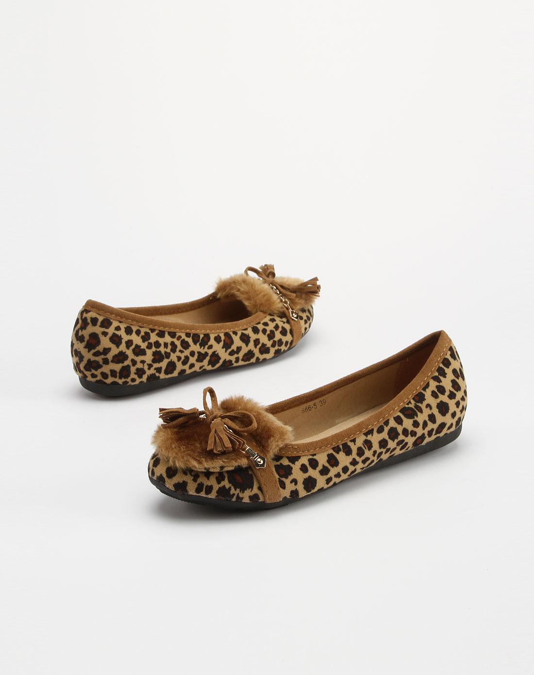 蝴蝶结大方杏棕色豹纹休闲鞋