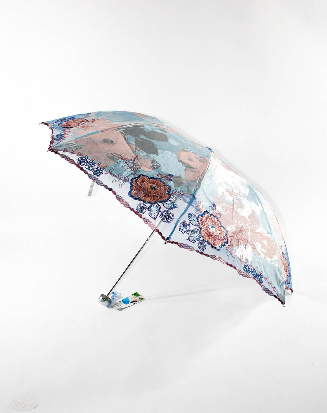 浅蓝底粉银色花夏日防蚊防紫外线晴雨伞