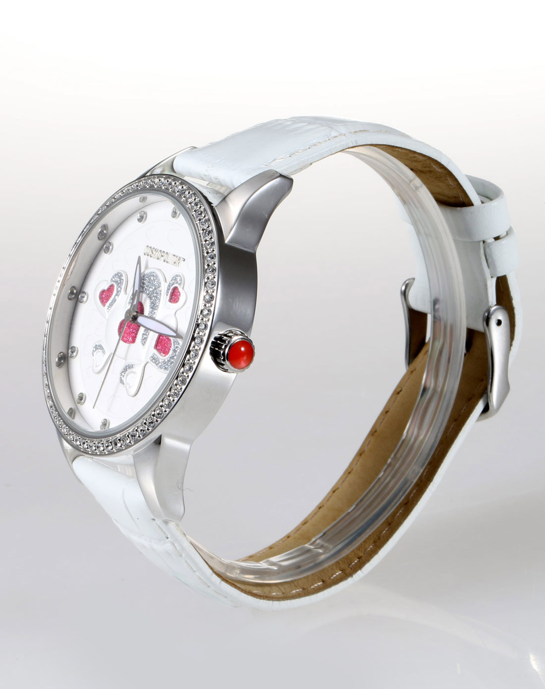 cosmopolitan手表专场-女表水晶玻璃镜面白色真皮皮带石英表