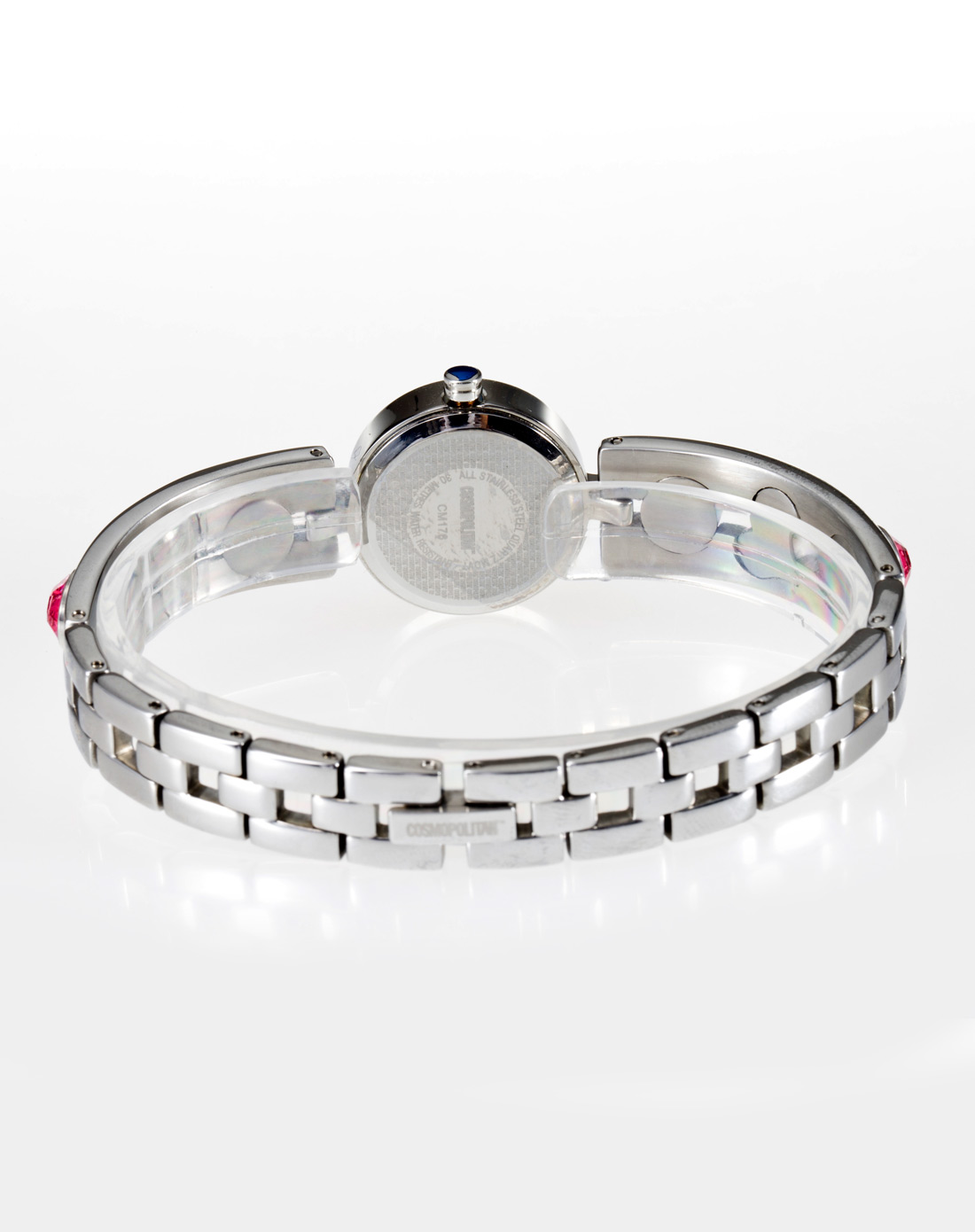 cosmopolitan手表专场-女表水晶玻璃镜面银色半手镯表带揉合心形水晶