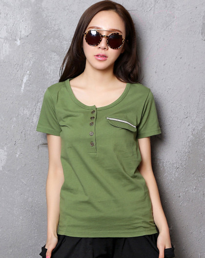 军绿色圆领短袖t恤