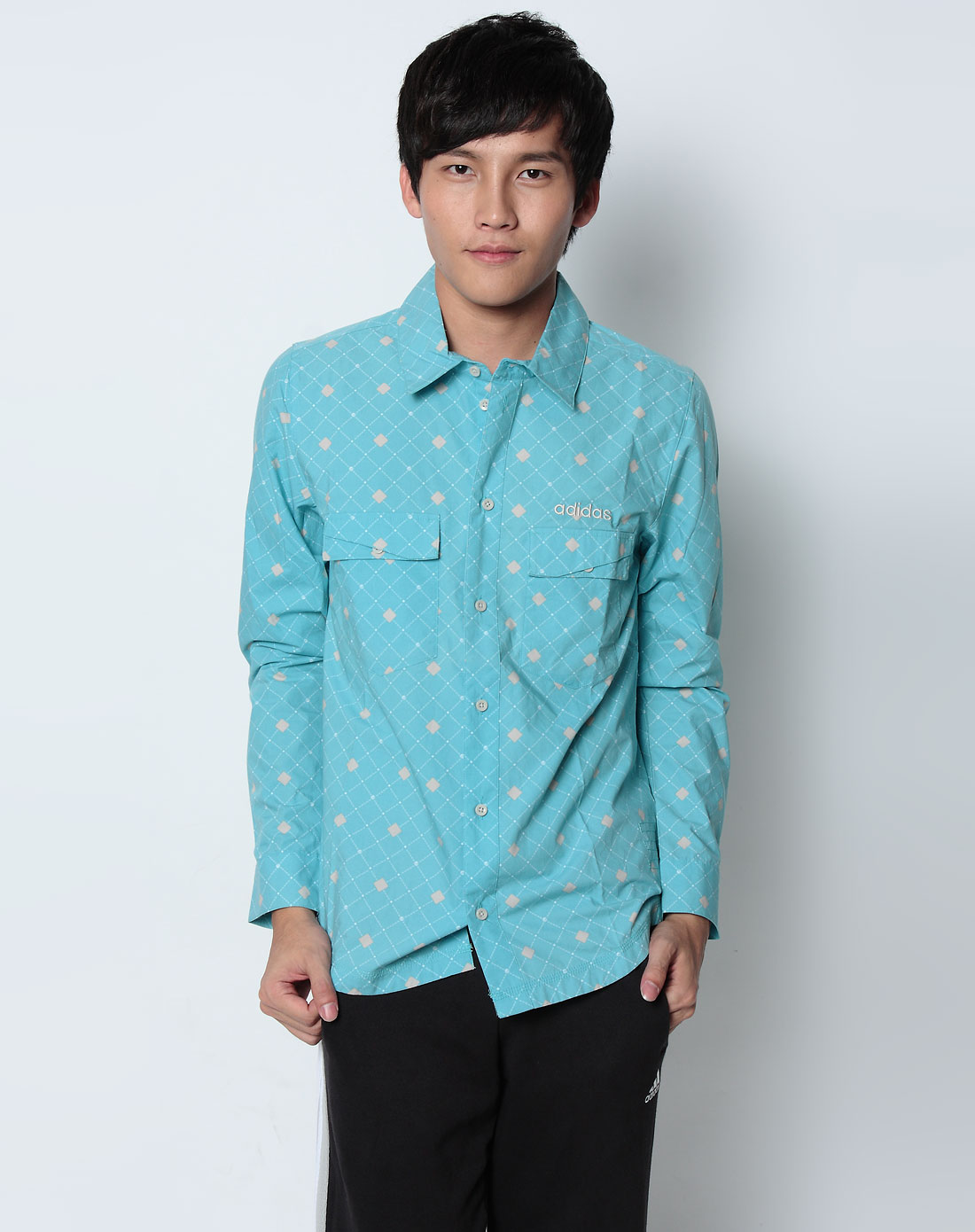 男款青色长袖衬衫