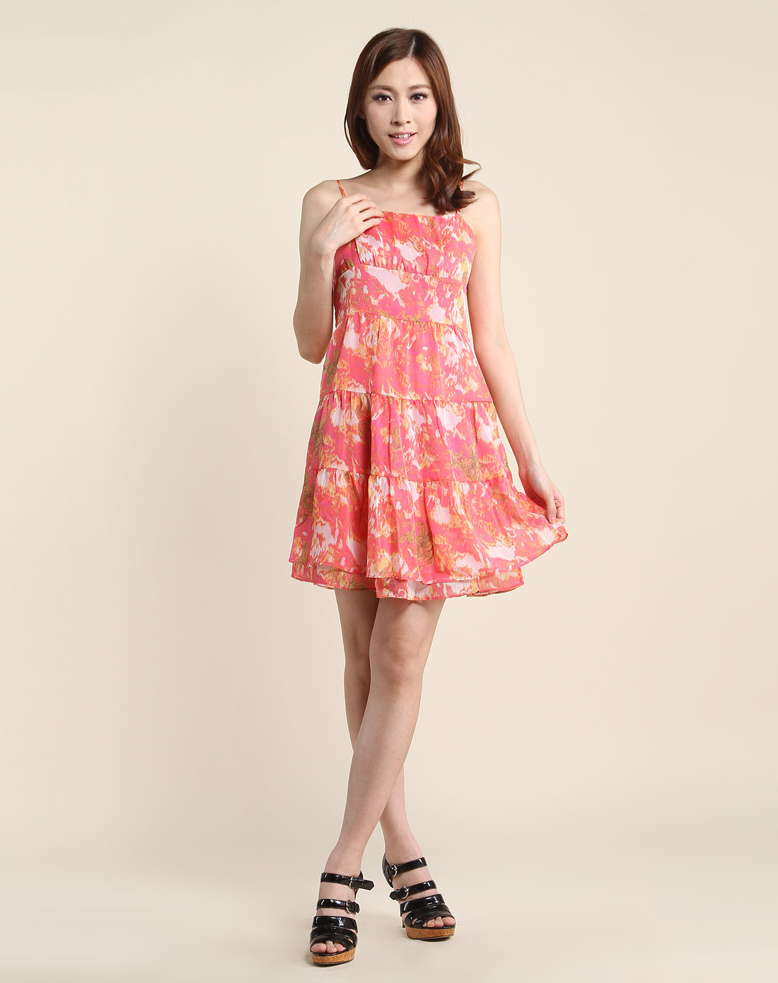 mind bridge 休闲吊带桔粉色连衣裙