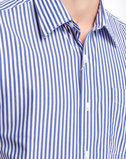 艾金诺uss azino男女装蓝白宽条纹短袖时尚商务衬衫320902_唯品会