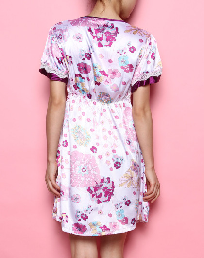 香丽人tulipgirl内衣专场印花紫色短袖连衣裙113140_唯品会