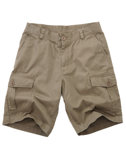 深卡其色水洗休闲军款腿袋短裤