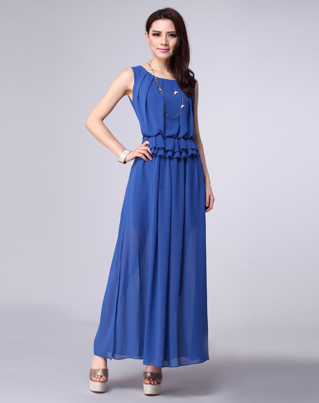 zimmur女装专场-蓝色无袖连衣裙