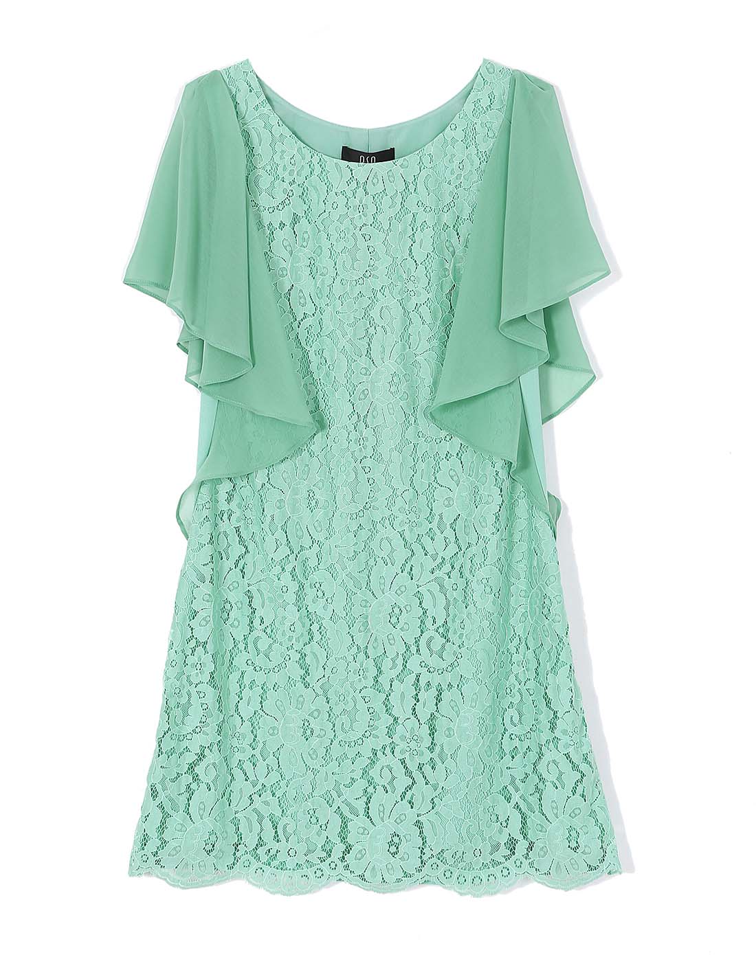 浅绿色荷叶边连衣裙