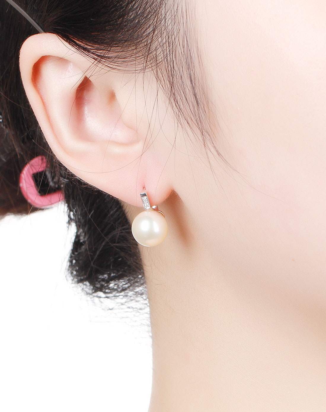 海润heren珍珠粉色18k金淡水珍珠耳钉12222351_唯品会