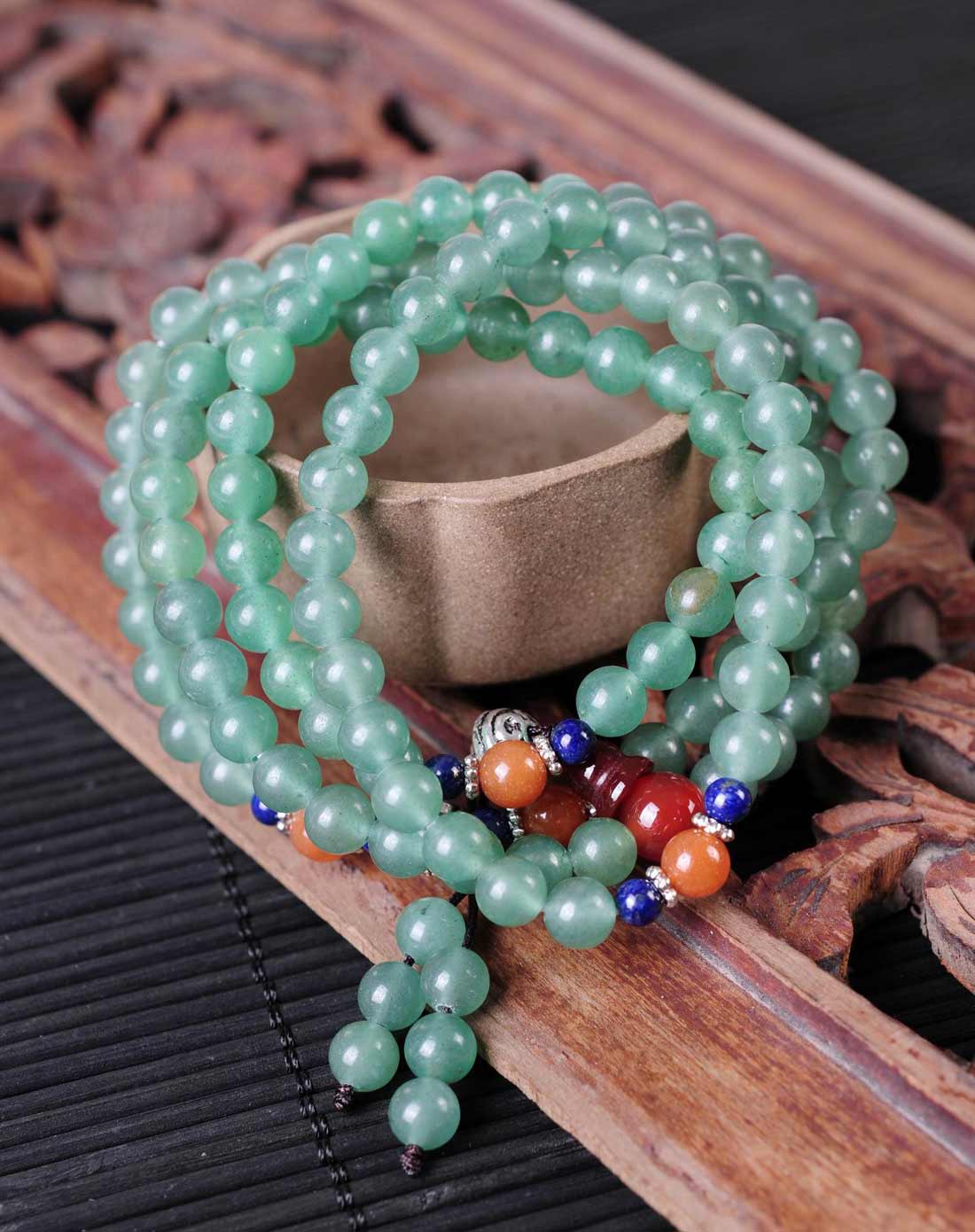 中性绿色天然东陵玉樱桃石念珠手链