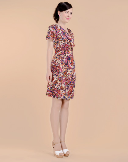 shish玫红色特别图案时尚束腰连衣裙321282-164_唯品会